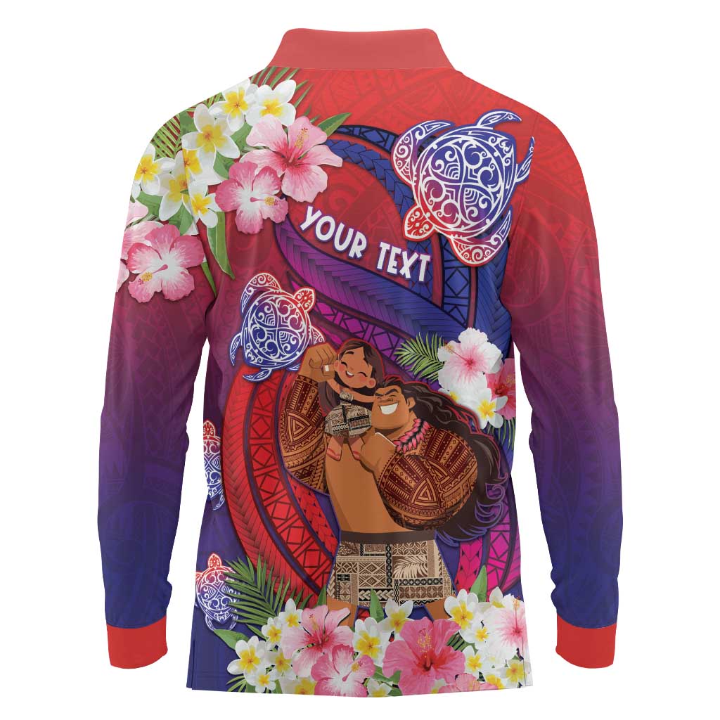 Personalised Samoa Father's Day Long Sleeve Polo Shirt Happy Father And Child DT04 - Polynesian Pride