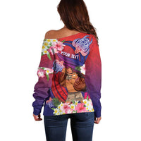 Personalised Samoa Father's Day Off Shoulder Sweater Happy Father And Child