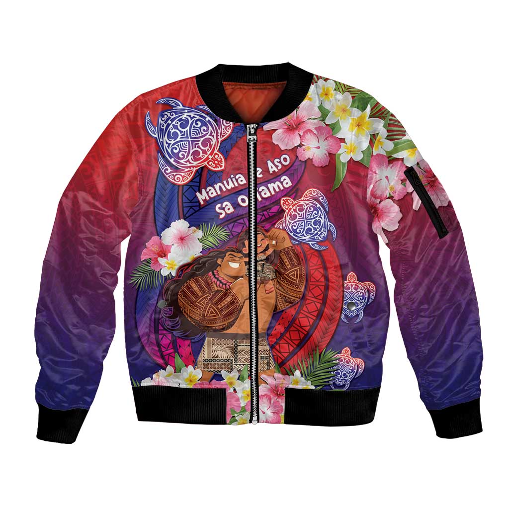 Personalised Samoa Father's Day Sleeve Zip Bomber Jacket Happy Father And Child