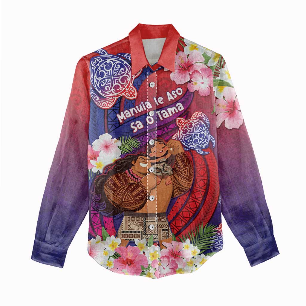 Personalised Samoa Father's Day Women Casual Shirt Happy Father And Child