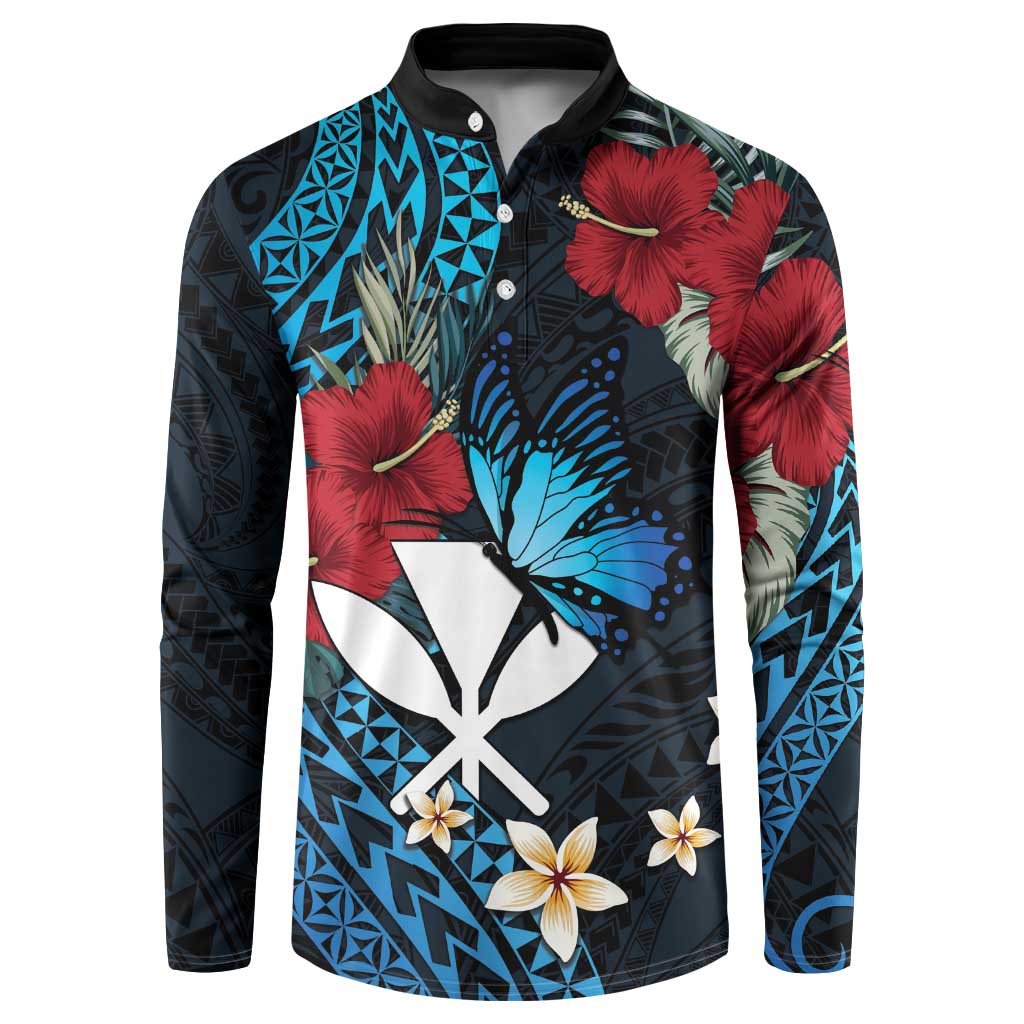 Hawaii Butterfly Button Sweatshirt Kanaka Maoli Mix Hibiscus