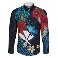 Hawaii Butterfly Family Matching Long Sleeve Bodycon Dress and Hawaiian Shirt Kanaka Maoli Mix Hibiscus