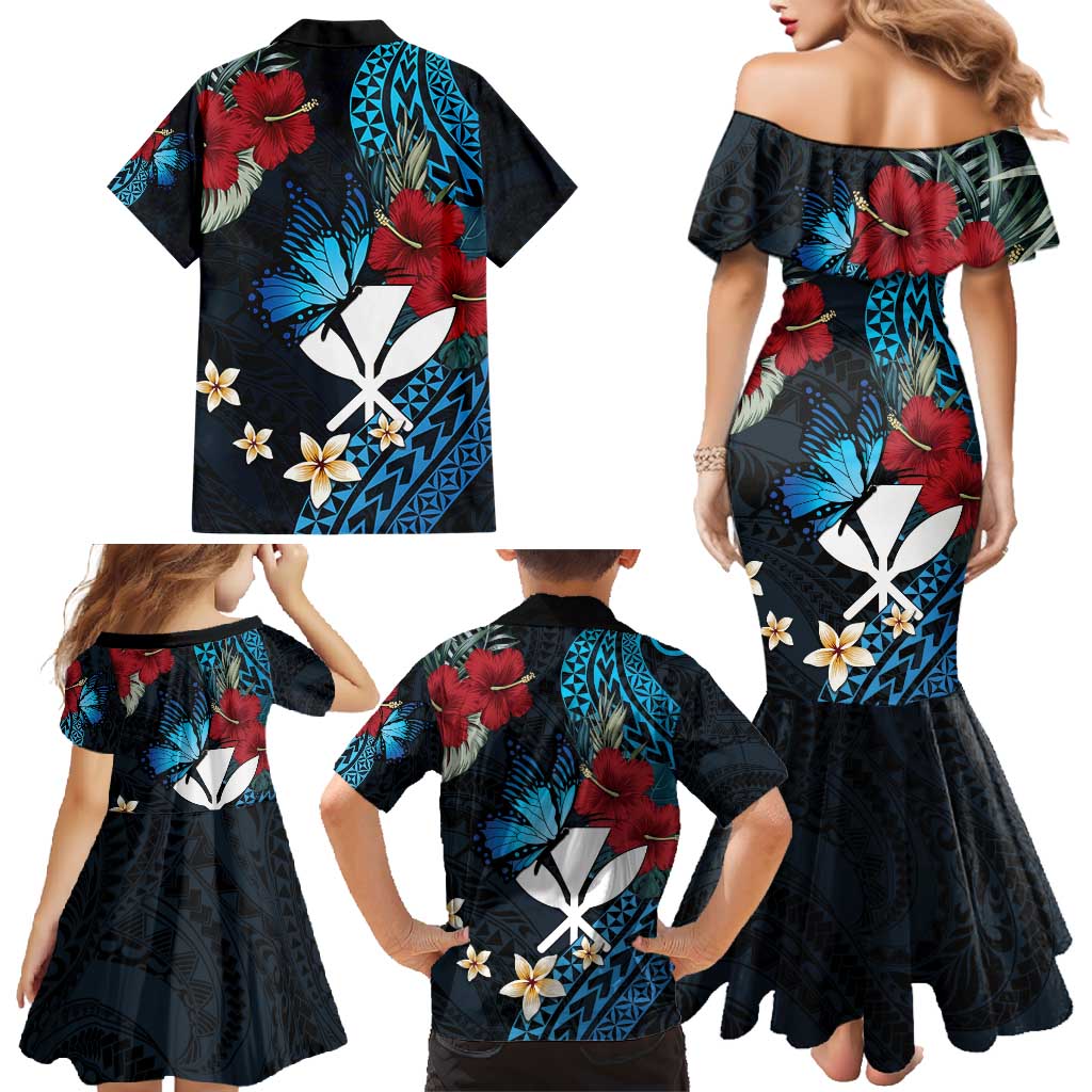 Hawaii Butterfly Family Matching Mermaid Dress and Hawaiian Shirt Kanaka Maoli Mix Hibiscus
