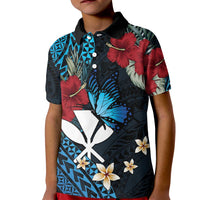 Hawaii Butterfly Kid Polo Shirt Kanaka Maoli Mix Hibiscus