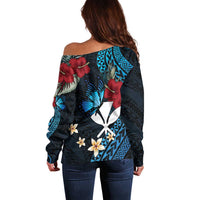 Hawaii Butterfly Off Shoulder Sweater Kanaka Maoli Mix Hibiscus
