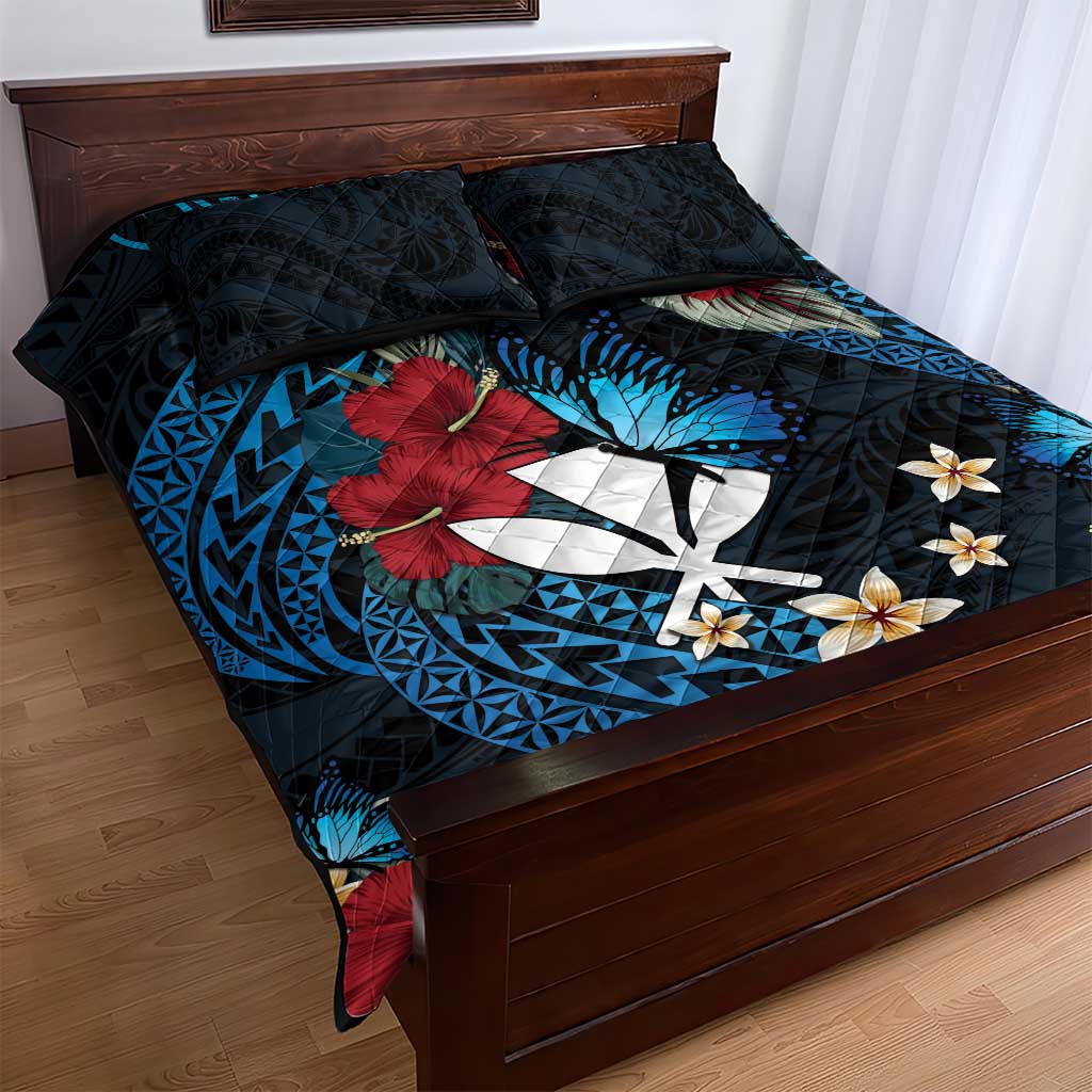 Hawaii Butterfly Quilt Bed Set Kanaka Maoli Mix Hibiscus