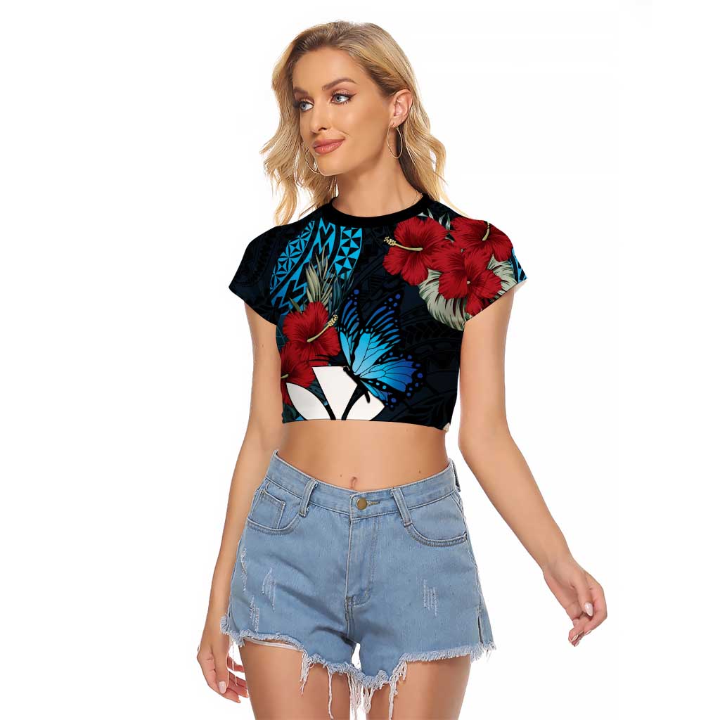Hawaii Butterfly Raglan Cropped T Shirt Kanaka Maoli Mix Hibiscus