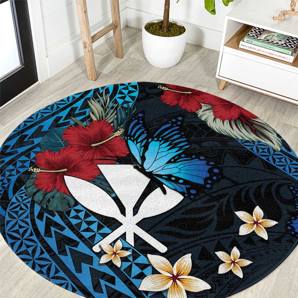 Hawaii Butterfly Round Carpet Kanaka Maoli Mix Hibiscus