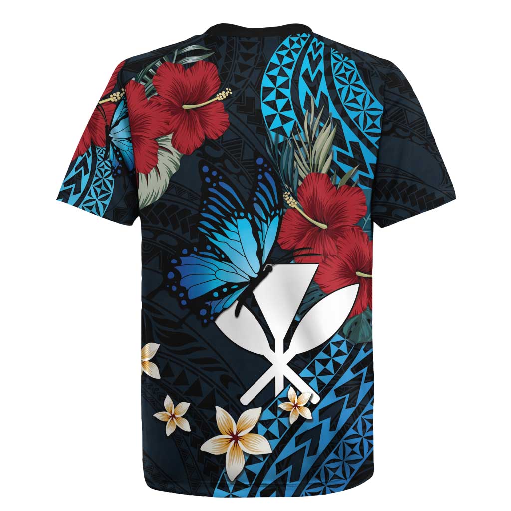 Hawaii Butterfly Rugby Jersey Kanaka Maoli Mix Hibiscus