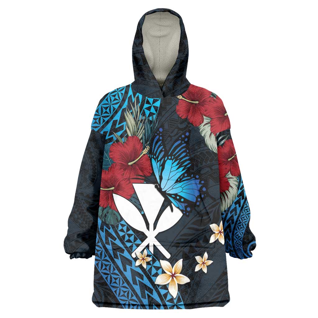 Hawaii Butterfly Wearable Blanket Hoodie Kanaka Maoli Mix Hibiscus