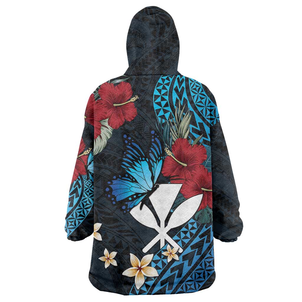 Hawaii Butterfly Wearable Blanket Hoodie Kanaka Maoli Mix Hibiscus
