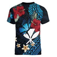 Hawaii Butterfly Women V-Neck T-Shirt Kanaka Maoli Mix Hibiscus