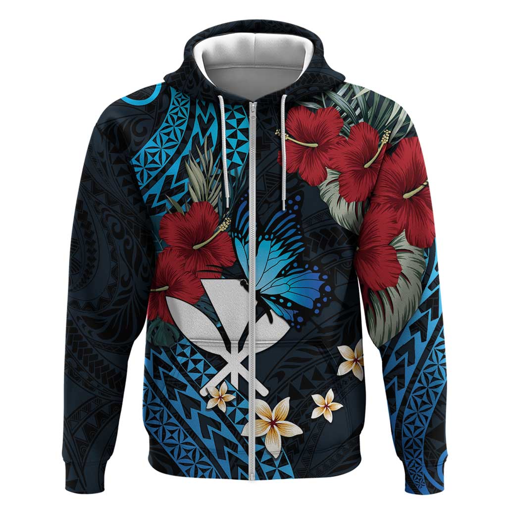 Hawaii Butterfly Zip Hoodie Kanaka Maoli Mix Hibiscus