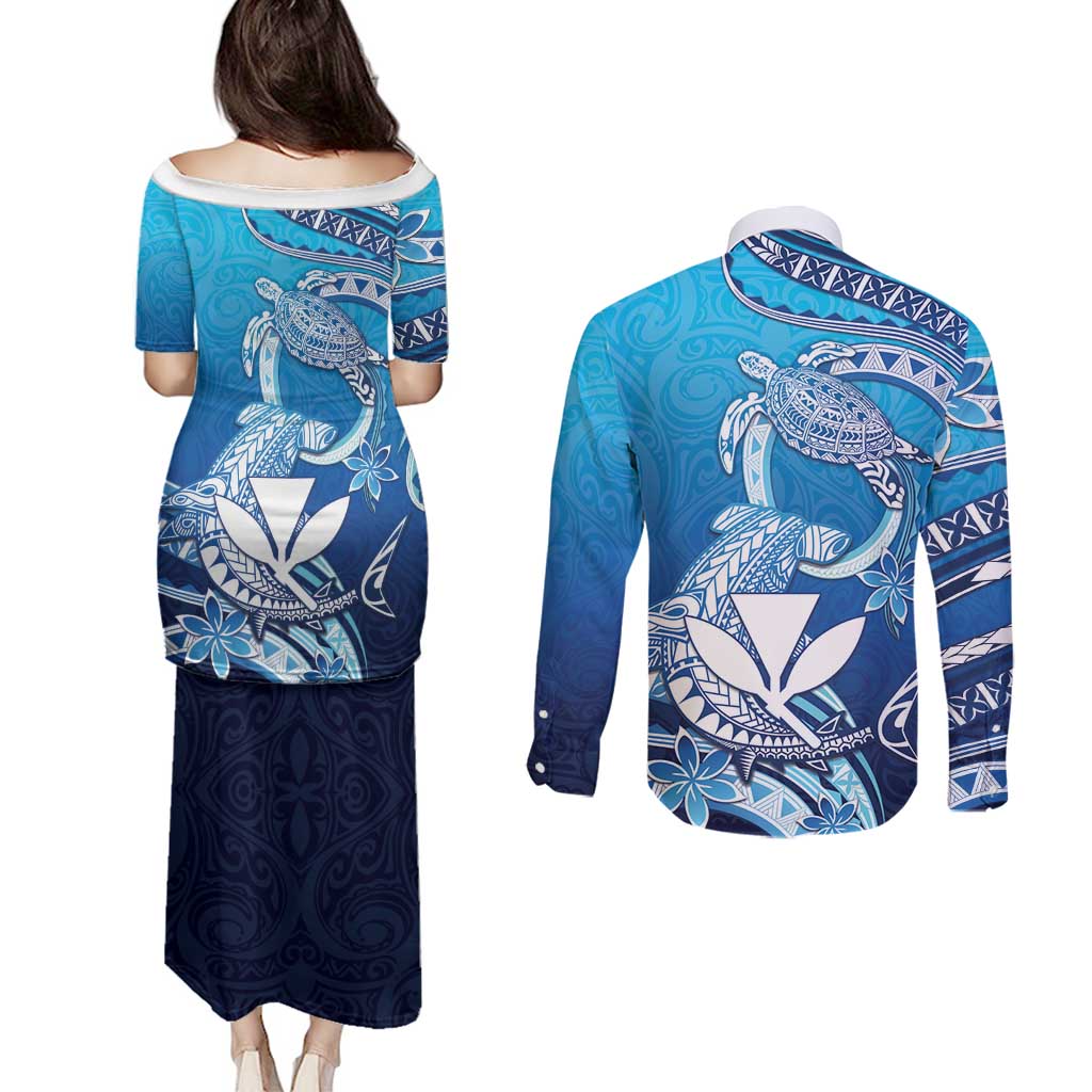 Hawaii Couples Matching Puletasi and Long Sleeve Button Shirt Turtle With Hammerhead Shark Oceanic DT04 - Polynesian Pride
