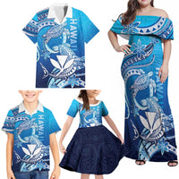 Hawaii Family Matching Off Shoulder Maxi Dress and Hawaiian Shirt Turtle With Hammerhead Shark Oceanic