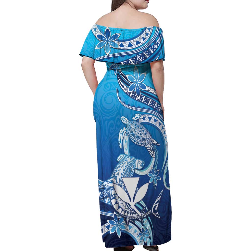 Hawaii Family Matching Off Shoulder Maxi Dress and Hawaiian Shirt Turtle With Hammerhead Shark Oceanic