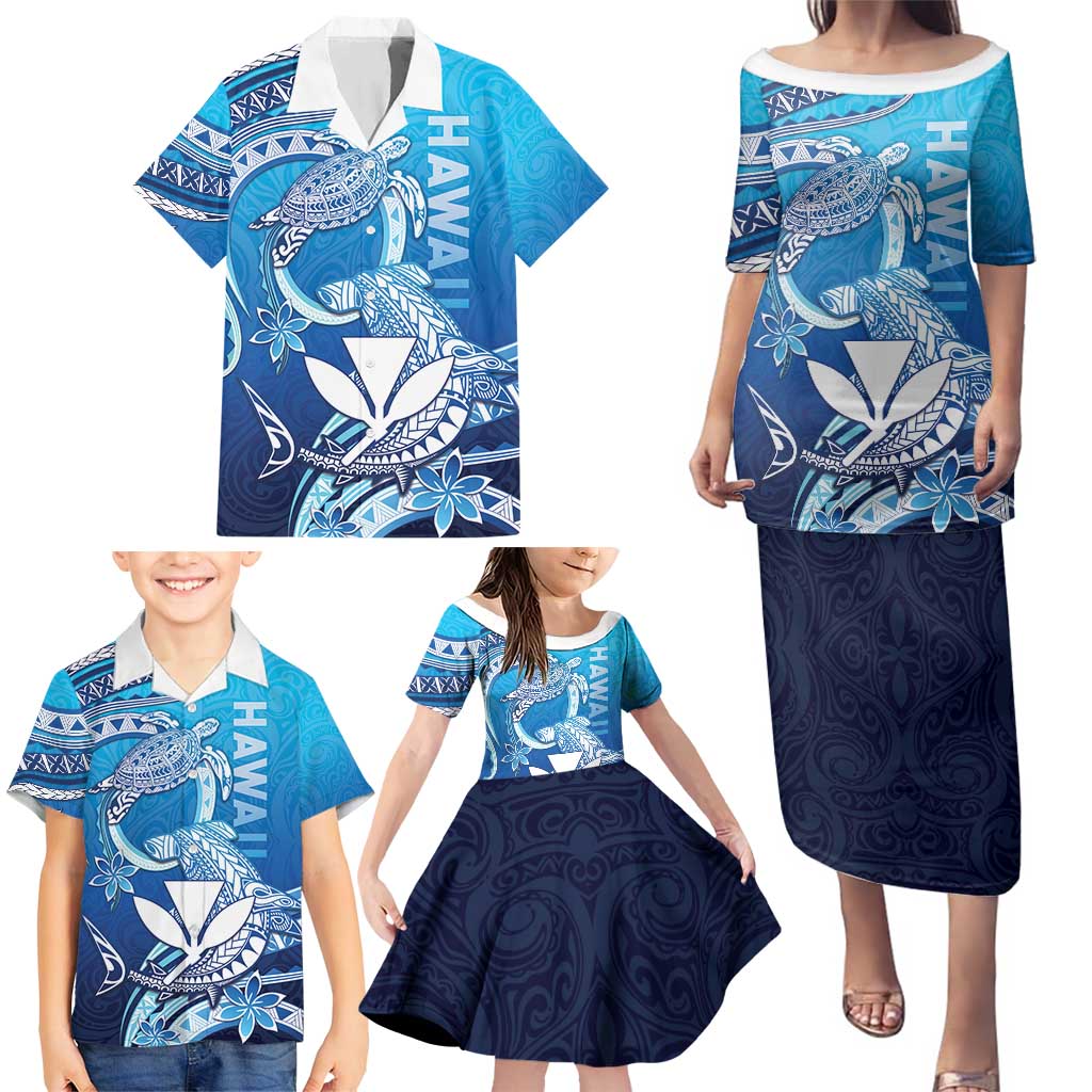 Hawaii Family Matching Puletasi and Hawaiian Shirt Turtle With Hammerhead Shark Oceanic