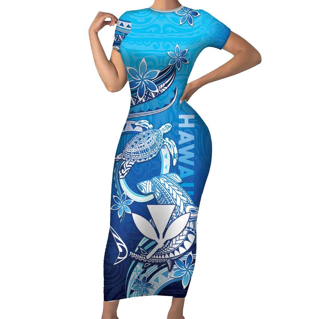 Hawaii Family Matching Short Sleeve Bodycon Dress and Hawaiian Shirt Turtle With Hammerhead Shark Oceanic