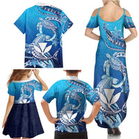 Hawaii Family Matching Summer Maxi Dress and Hawaiian Shirt Turtle With Hammerhead Shark Oceanic