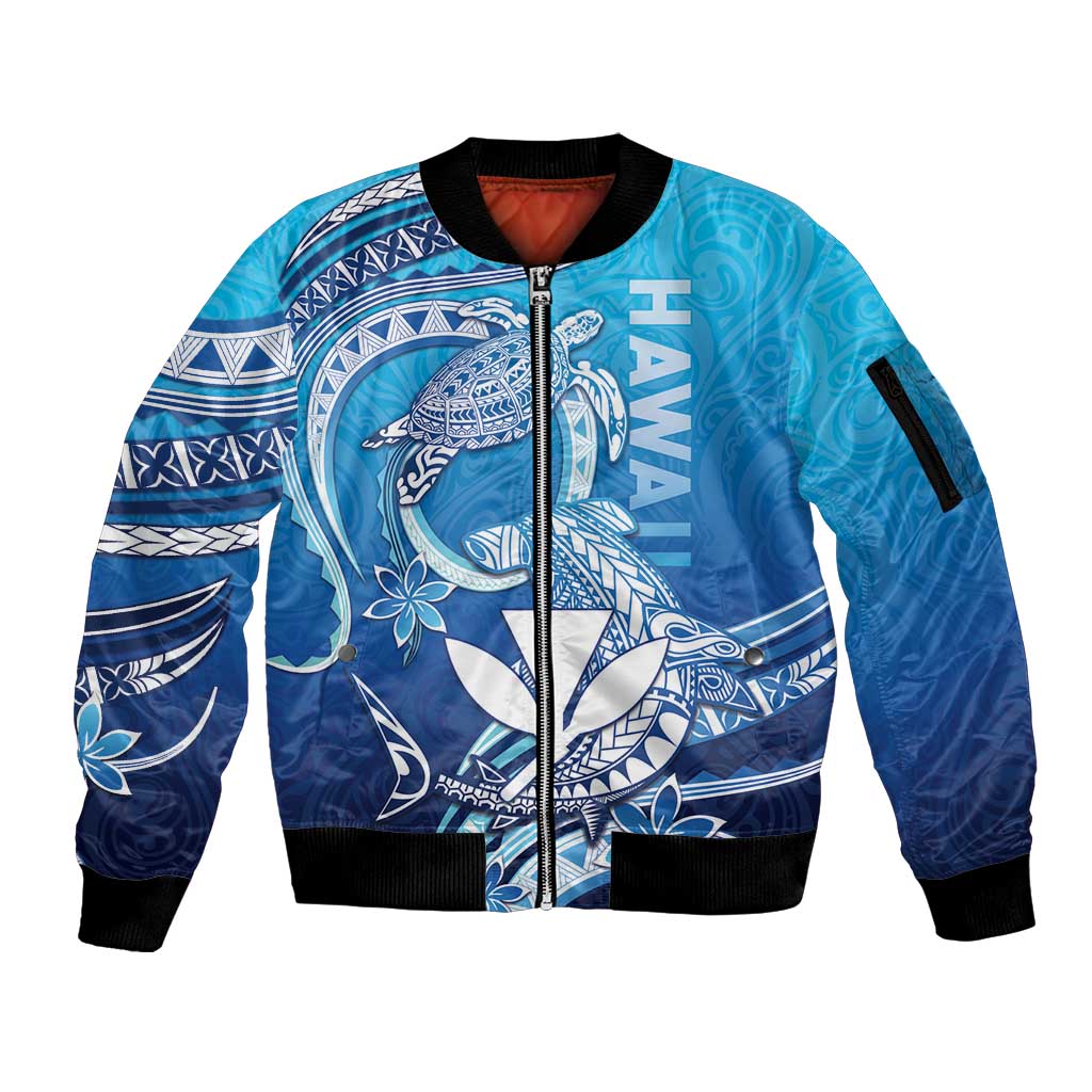 Hawaii Sleeve Zip Bomber Jacket Turtle With Hammerhead Shark Oceanic
