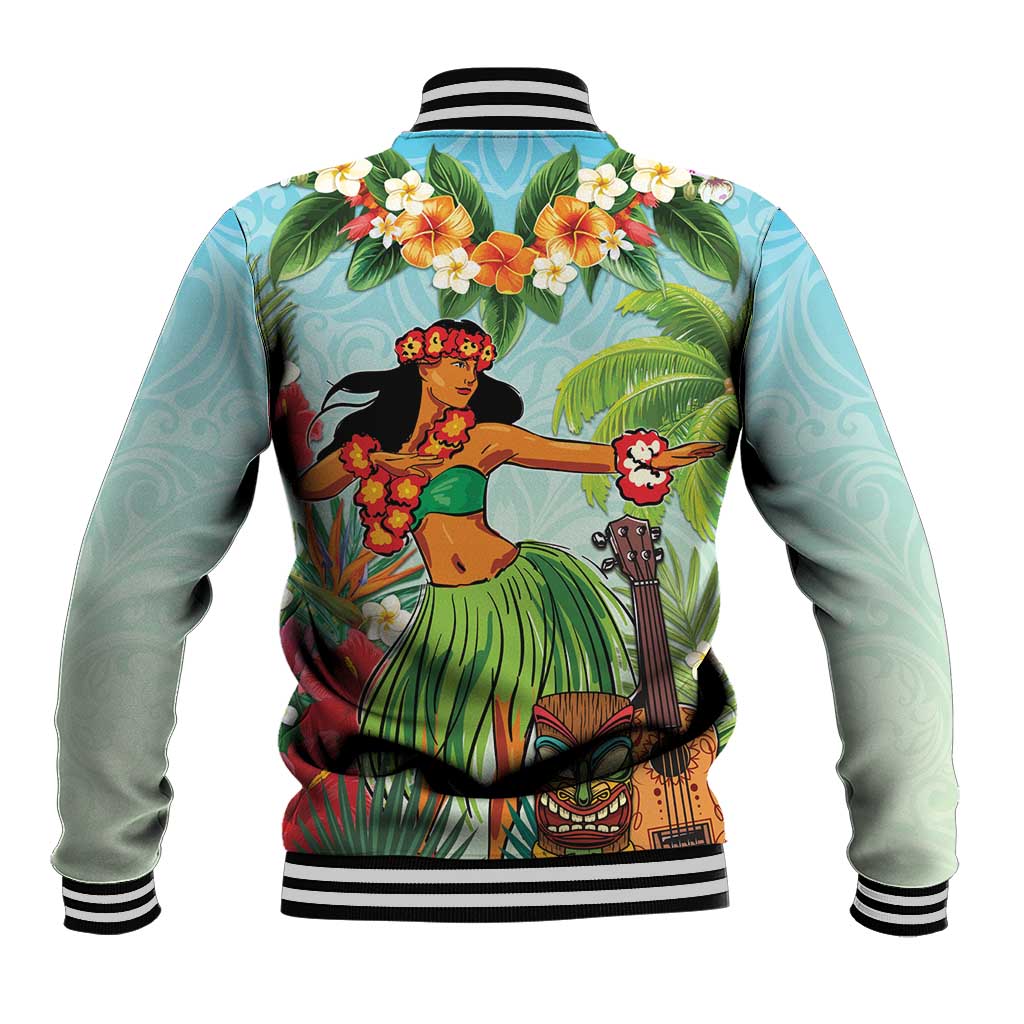 Hawaii Lei Day Baseball Jacket Hula Girl With Tropical Forest