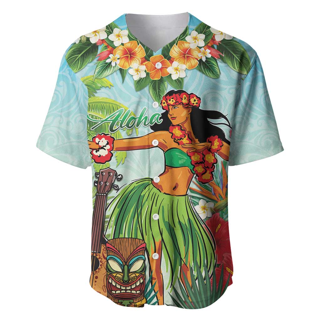 Hawaii Lei Day Baseball Jersey Hula Girl With Tropical Forest DT04 Blue - Polynesian Pride