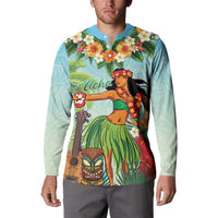 Hawaii Lei Day Button Sweatshirt Hula Girl With Tropical Forest DT04 - Polynesian Pride