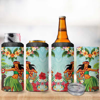Hawaii Lei Day 4 in 1 Can Cooler Tumbler Hula Girl With Tropical Forest