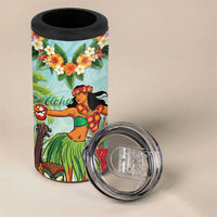 Hawaii Lei Day 4 in 1 Can Cooler Tumbler Hula Girl With Tropical Forest