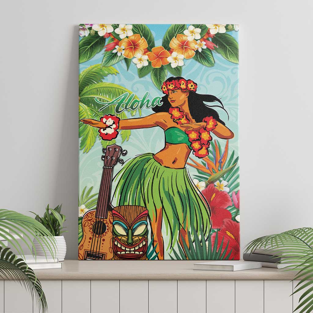 Hawaii Lei Day Canvas Wall Art Hula Girl With Tropical Forest