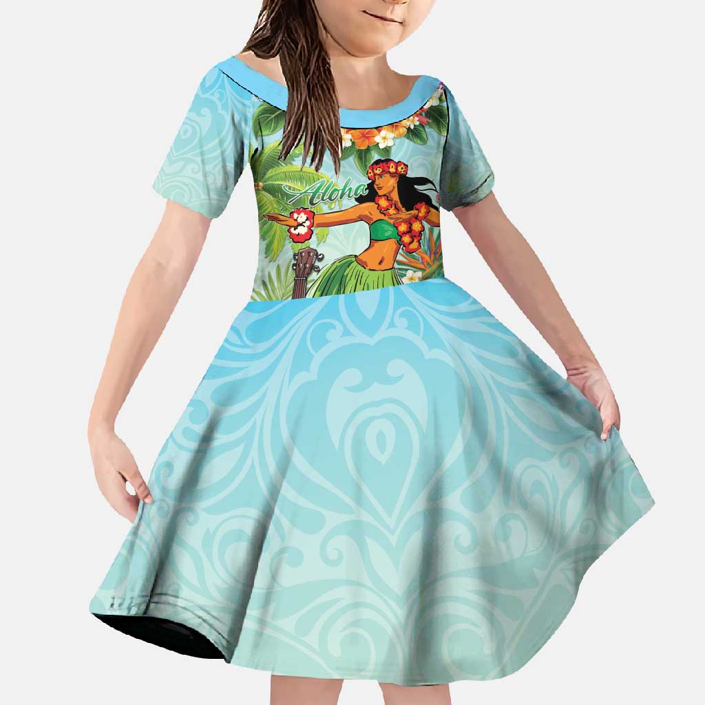 Hawaii Lei Day Family Matching Long Sleeve Bodycon Dress and Hawaiian Shirt Hula Girl With Tropical Forest