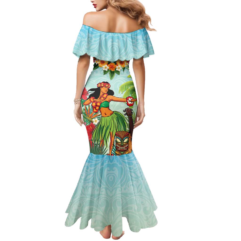 Hawaii Lei Day Family Matching Mermaid Dress and Hawaiian Shirt Hula Girl With Tropical Forest