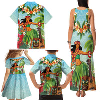Hawaii Lei Day Family Matching Tank Maxi Dress and Hawaiian Shirt Hula Girl With Tropical Forest