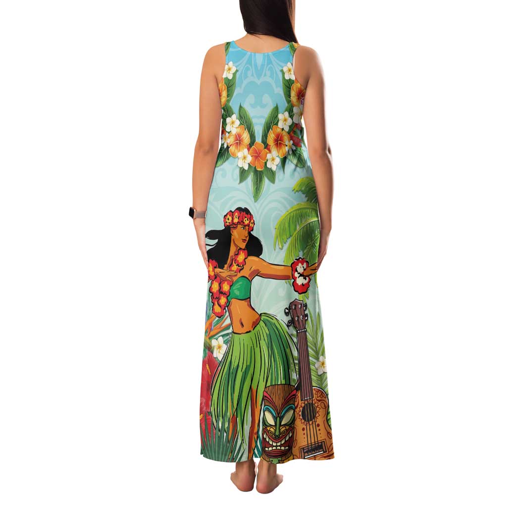 Hawaii Lei Day Family Matching Tank Maxi Dress and Hawaiian Shirt Hula Girl With Tropical Forest