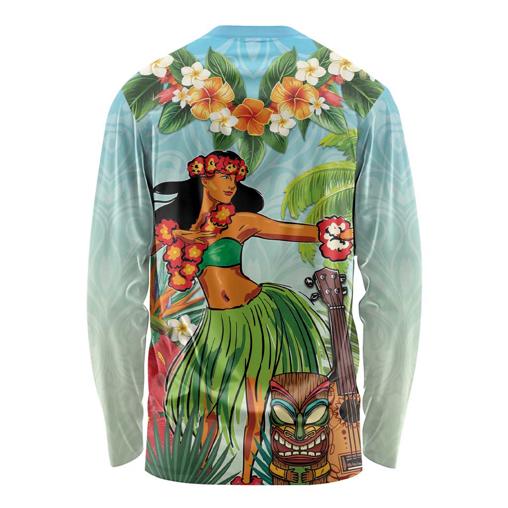 Hawaii Lei Day Long Sleeve Shirt Hula Girl With Tropical Forest
