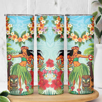 Hawaii Lei Day Skinny Tumbler Hula Girl With Tropical Forest