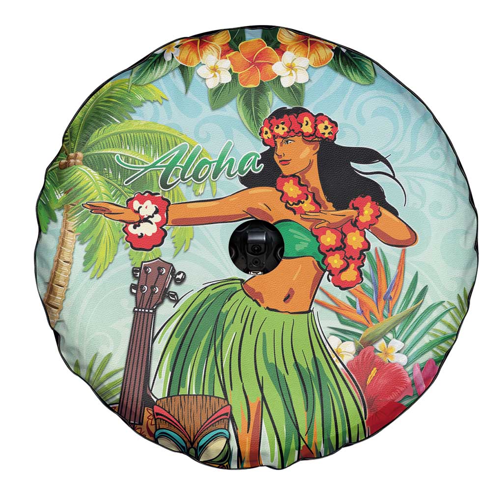 Hawaii Lei Day Spare Tire Cover Hula Girl With Tropical Forest