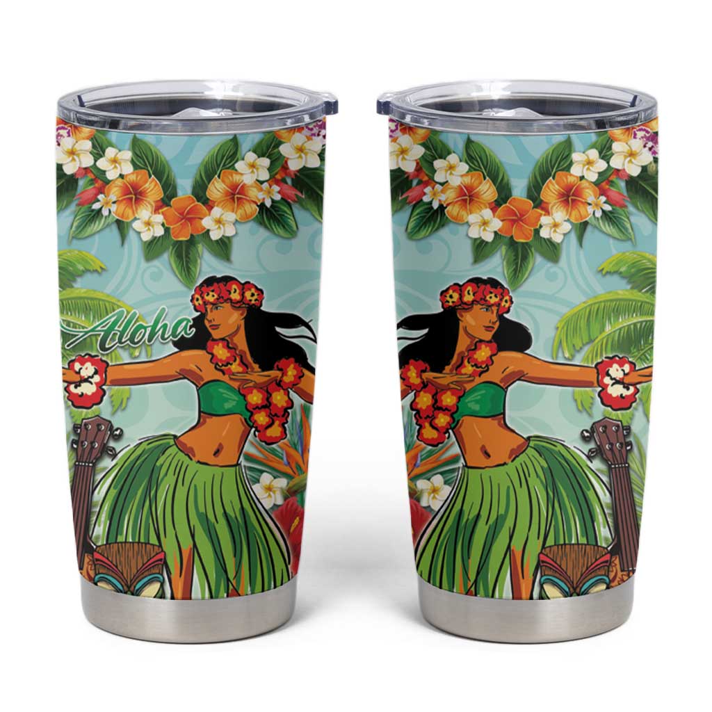 Hawaii Lei Day Tumbler Cup Hula Girl With Tropical Forest