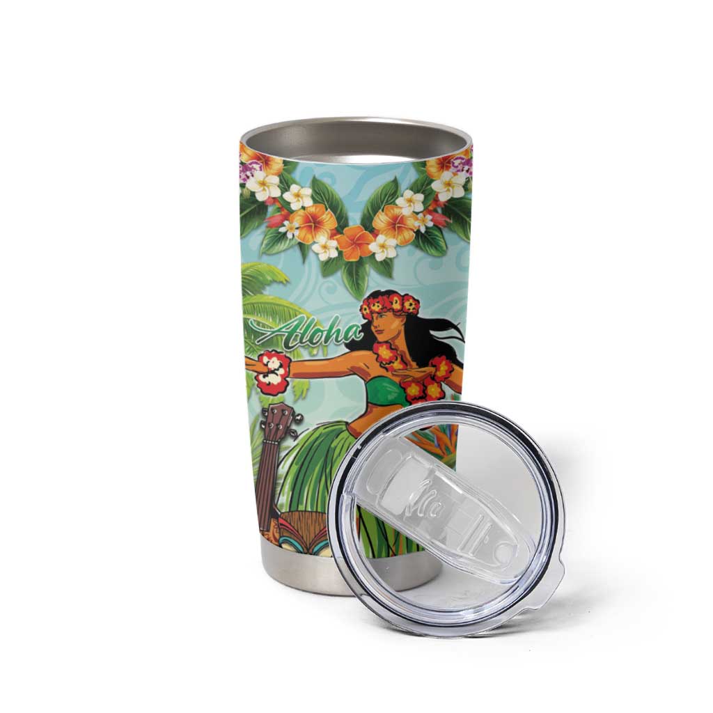 Hawaii Lei Day Tumbler Cup Hula Girl With Tropical Forest