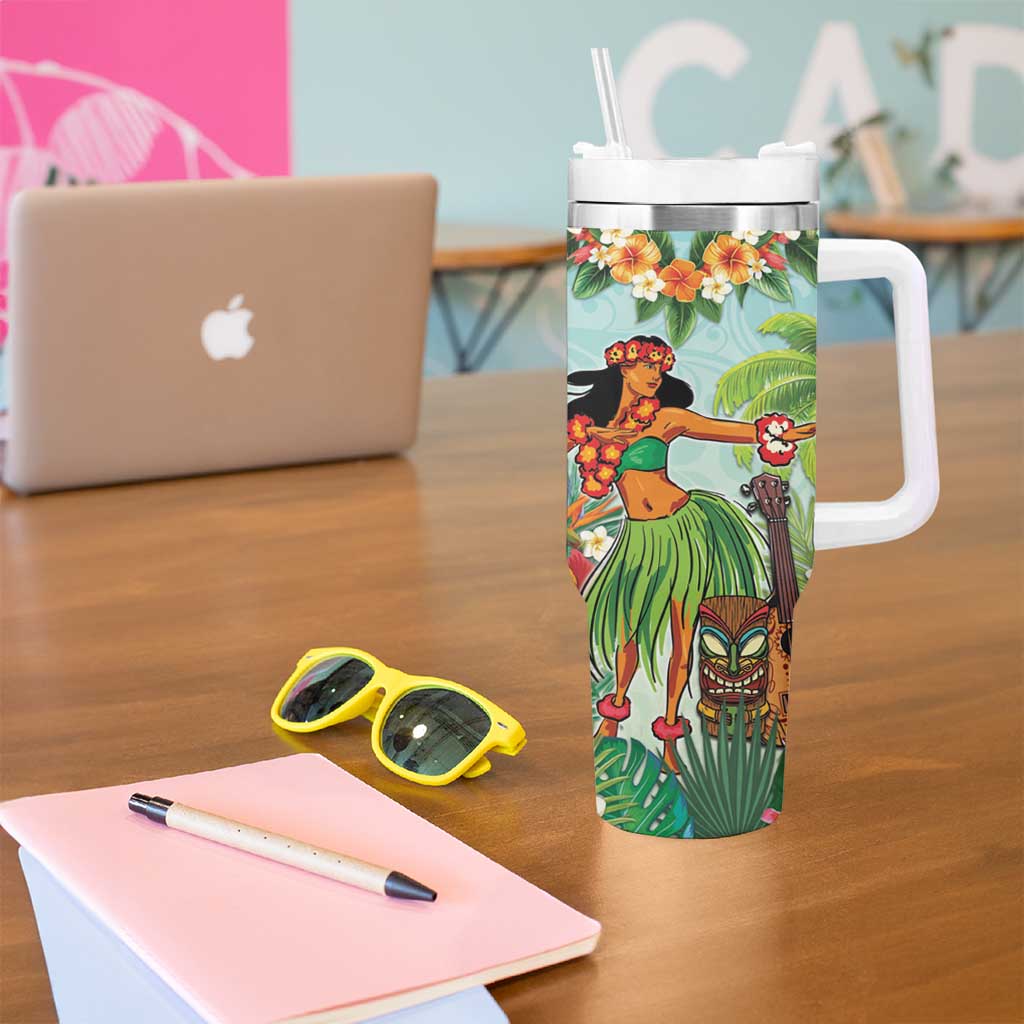 Hawaii Lei Day Tumbler With Handle Hula Girl With Tropical Forest