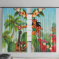 Hawaii Lei Day Window Curtain Hula Girl With Tropical Forest