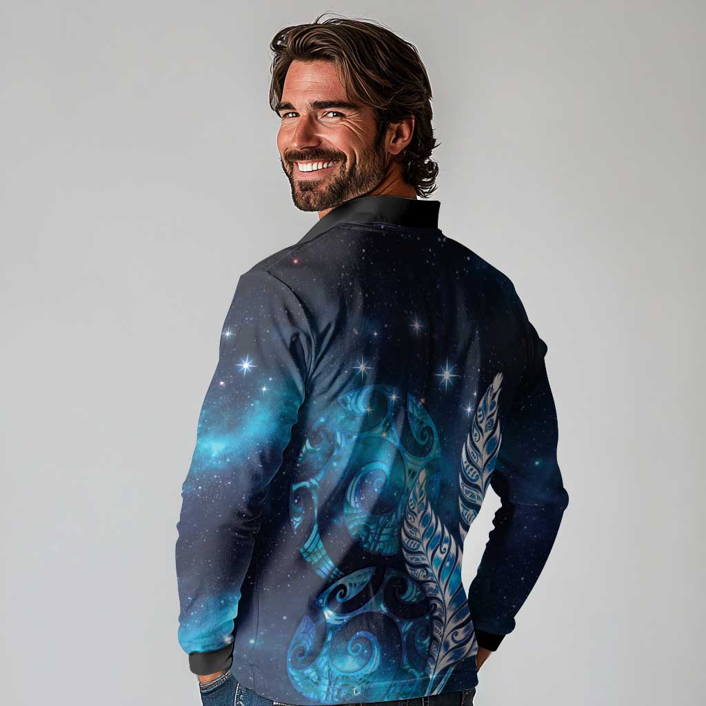 New Zealand Matariki Long Sleeve Polo Shirt Maori Koru Mix Silver Fern
