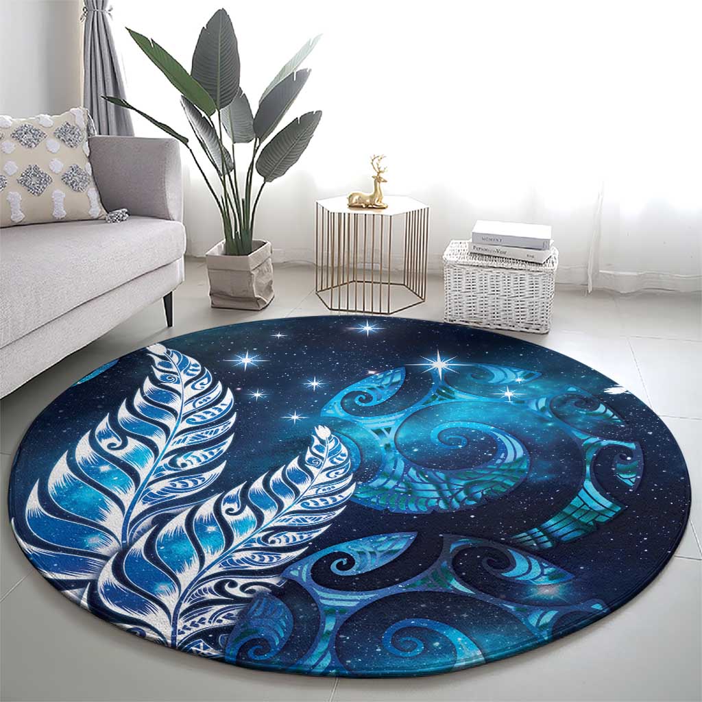 New Zealand Matariki Round Carpet Maori Koru Mix Silver Fern