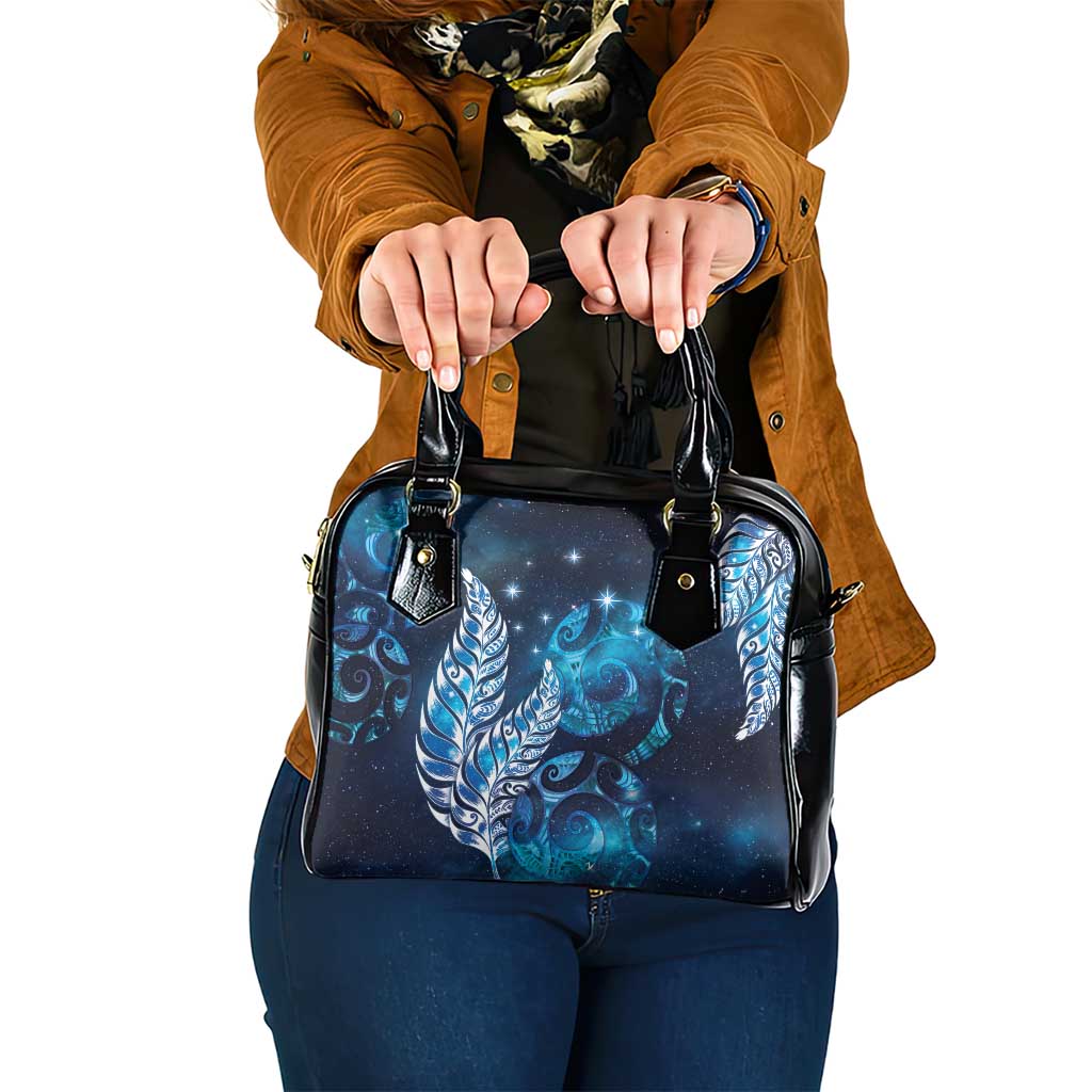 New Zealand Matariki Shoulder Handbag Maori Koru Mix Silver Fern