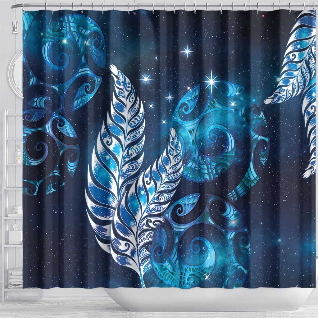 New Zealand Matariki Shower Curtain Maori Koru Mix Silver Fern