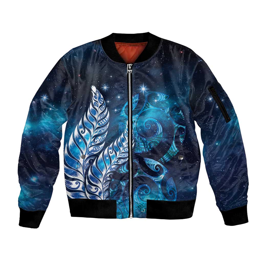 New Zealand Matariki Sleeve Zip Bomber Jacket Maori Koru Mix Silver Fern