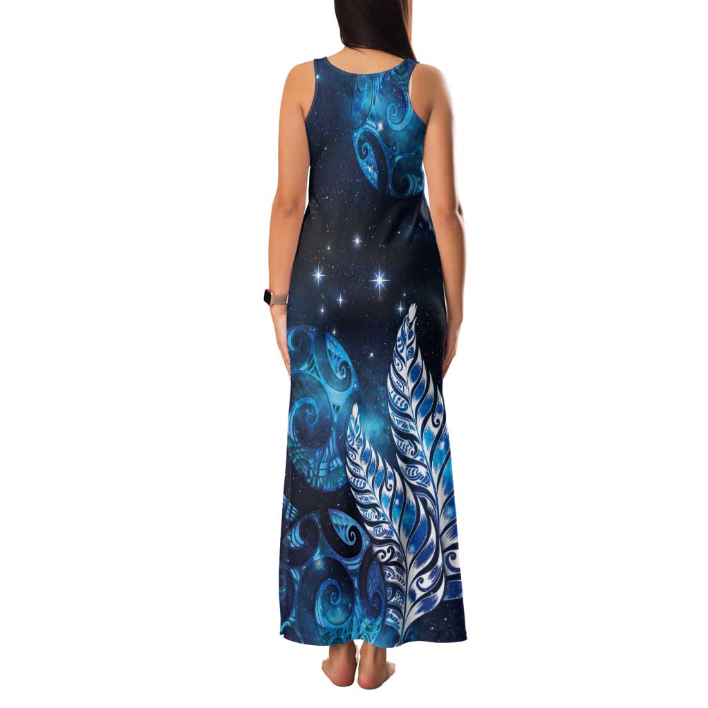 New Zealand Matariki Tank Maxi Dress Maori Koru Mix Silver Fern