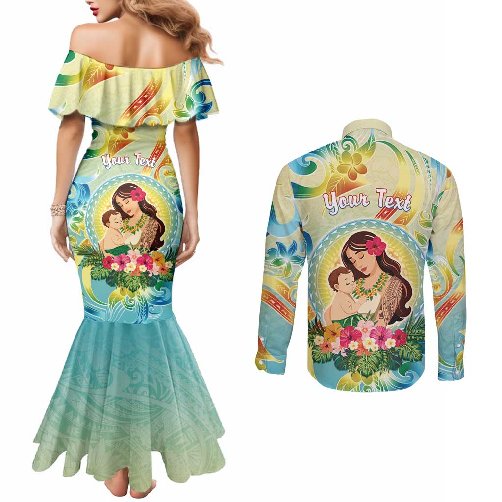 Personalised Hawaii Mother's Day Couples Matching Mermaid Dress and Long Sleeve Button Shirt I Love You Mom