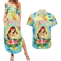 Personalised Hawaii Mother's Day Couples Matching Summer Maxi Dress and Hawaiian Shirt I Love You Mom