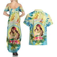 Personalised Hawaii Mother's Day Couples Matching Summer Maxi Dress and Hawaiian Shirt I Love You Mom